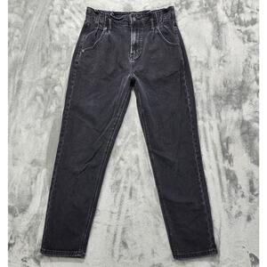 American Eagle Jeans Womens 4 Black Mom Jean Pleated Paperbag Tapered Stretch